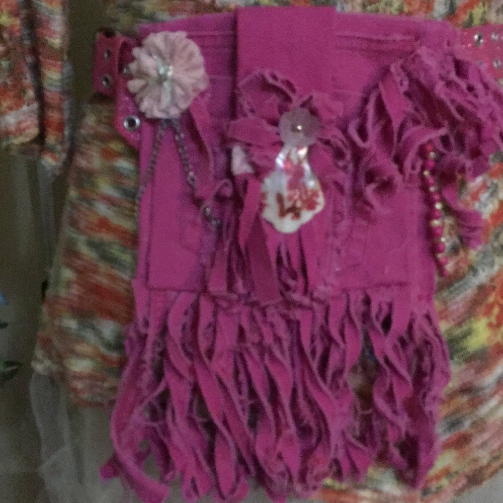 Homemade hip bag Hot pink denim